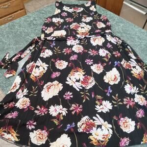 T Tahari Women's Black Floral Sleeveless Belted Pleated A-line Dress Size S